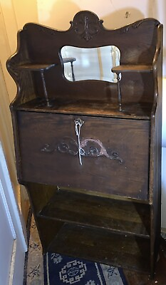 Antique Oak Larkin Secretary Desk With Beveled Mirror
