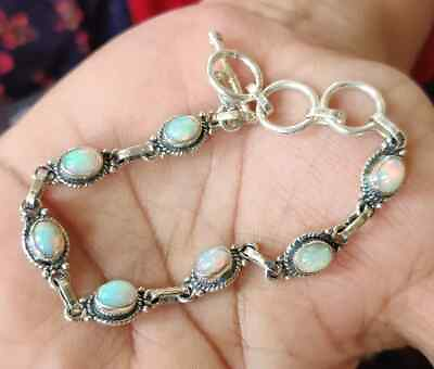 #ad Natural Ethiopian Opal Bracelet 925 Sterling Silver Opal Bracelet S32
