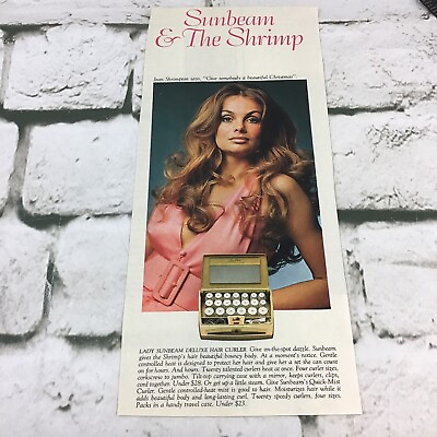 VTG 1970 Lady Sunbeam Deluxe Hair Curler Jean Shrimpton Advertising Art Print Ad