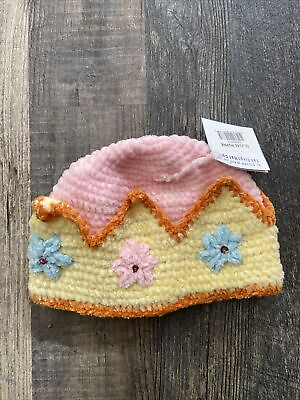 #ad DayLee Design Knit Baby Kids Hat Beanie 0 6 Months Crown Pink Blue New Flowers