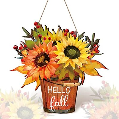 Hello Fall Sunflower Welcome Sign Wooden Sunflower Front Porch Decor Vintage Far