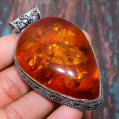 Vintage Baltic Amber Gemstone Handmade Gift Jewelry Pendant 2.56quot; R672