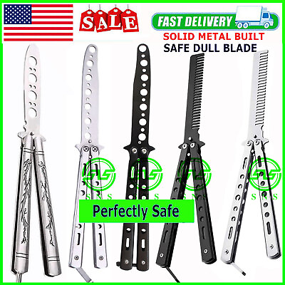 Butterfly Trainer Training Dull Tool Black Metal knife Practice Stainless Steel