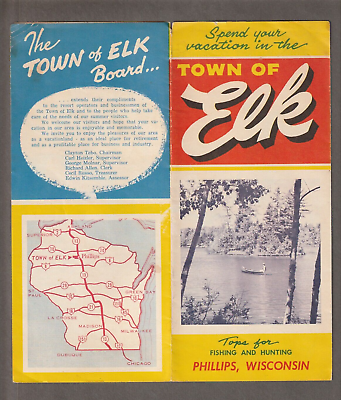 1960#x27;s TOWN of ELK WI. BROCHURE Phillips Price Co. MAP Resorts FISHING