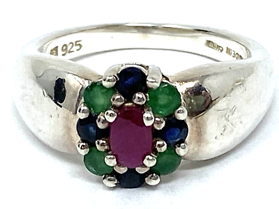 QVC Sterling Silver Multi Gemstone Ring Size 6
