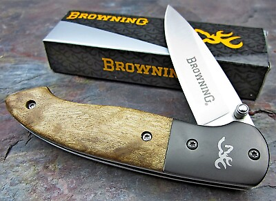 #ad Browning Genuine Brown Burl Handles Everyday Carry Folding Pocket Knife NEW EDC