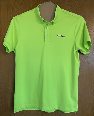 #ad Titleist Golf Mens Large Neon Green Short Sleeve Polo Dress Shirt Pullover