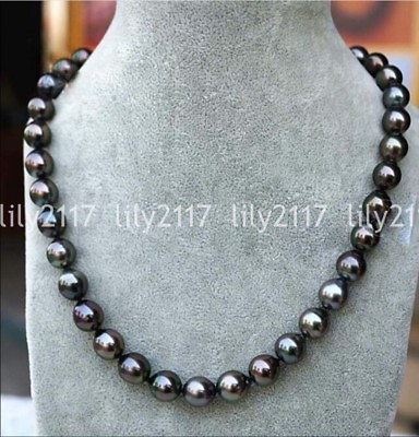 #ad Fashion Women#x27;s Genuine 8 9mm Tahitian Black Natural Pearl Gems Necklace 18quot; AAA