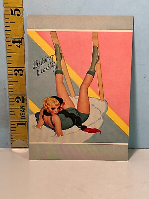 1930#x27;s Enoch Bolles Mutoscope Risque Pinup Blotter Card quot;Slipping Beautyquot; EX