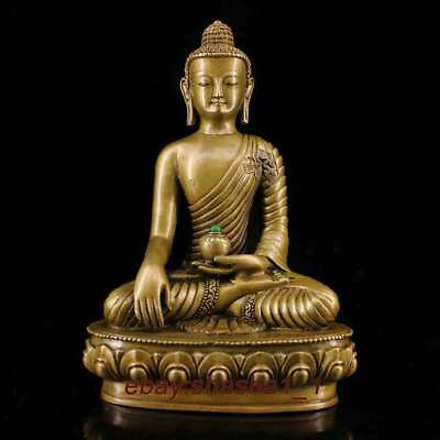 #ad Old antique copper handmade carved Shakyamuni Buddha statue
