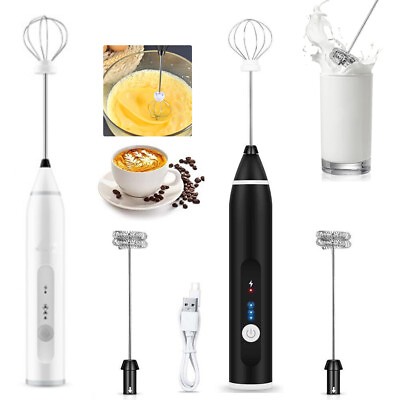 #ad USB Rechargeable Handheld Electric Coffee Milk Frother Whisk Mixer Egg Beater