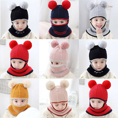 #ad Toddler Baby Boys Girl Pompon Hat Winter Warm Knit Crochet Beanie Cap Scarf