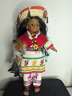 #ad Vintage Huichol Shaman Handmade Mexican Indian Embroidered Doll 12quot;
