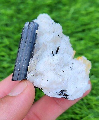 #ad Beautiful Terminated Schorl aka Black Tourmaline w tiny quartz crystal specimen