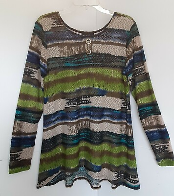 #ad Max amp; Rina Size L Multi color Long Sleeve Partial Shear Long Sleeve Top
