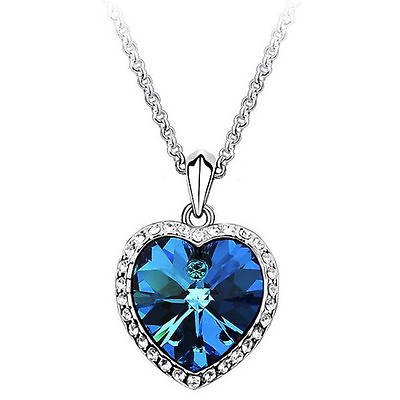 #ad Ocean Heart Pendant Necklace Women Crystal Rhinestone Jewelry Accessori:YZ