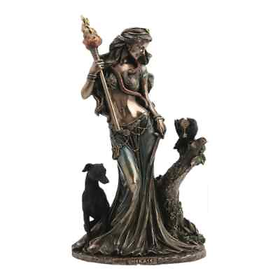 Hecate Hekate Greek Goddess of Magic with Torch and Dog Statue Cold Cast Bronze