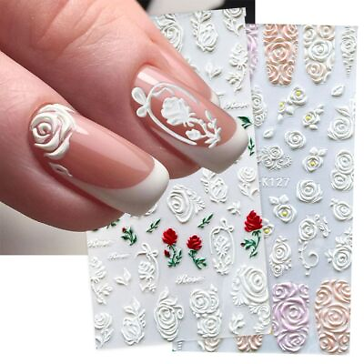 #ad Embossed Nail Art Stickers Romantic Rose 5D Sliders Gel Polish Manicure Decor
