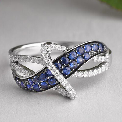 Fashion Round Cut Blue Sapphire 925 Silver Ring Wedding for Women Bridal Jewelry