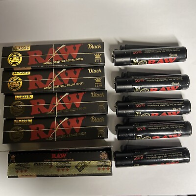 #ad 5 RAW Clipper Lighter 5 Raw Black King Size Rolling Papers Free Ship From TN