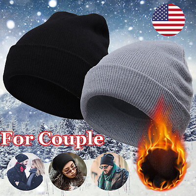 2Pcs Cuff Beanie Hat Slouchy Hats Winter Warm Skull Ski Cap Warm Gift for Couple