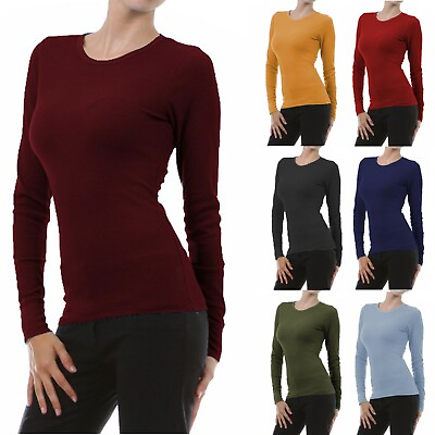#ad Womens Long Sleeve Thermal Top Crew Neck T Shirt Waffle Knit Layering Warm Soft