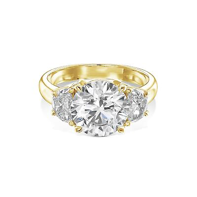 #ad 4.25 Ct Lab Created Diamond Ring Round Side Diamonds Half Moon F VS1 14k Yellow