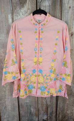 #ad #ad Vintage 70#x27;s Embroidery Hippie Tunic Top Ethnic Festival Flowers L XL