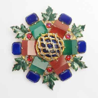 Very rare vintage large glass enamel large pin brooch by Hattie Carnegie