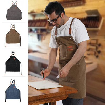 Mens Aprons Canvas Woodworking Vintage For Gardening Work Shop Apron Heavy Duty