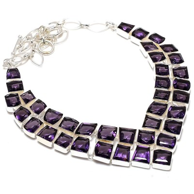#ad African Amethyst Gemstone Handmade Silver Fashion Jewelry Necklace 18quot;