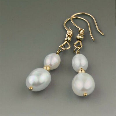 #ad 9 12mm white Baroque pearl earrings 18K Hook AAAA irregular elegant accessories