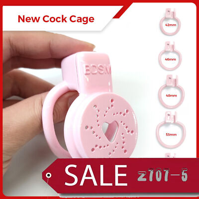 #ad Pink Love Heart Cage Ultra Small Chastity Devices Male Torture Belt Rings Sissy
