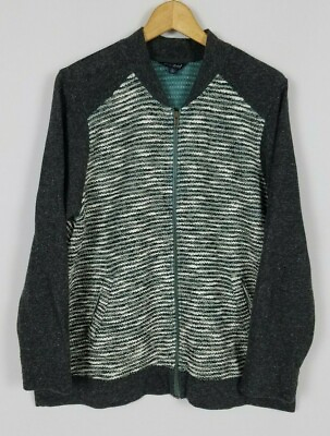 #ad Lucky Brand Women#x27;s 1X Gray Textured Zip Up Mixed Knit Easy Care Sweater Jacket