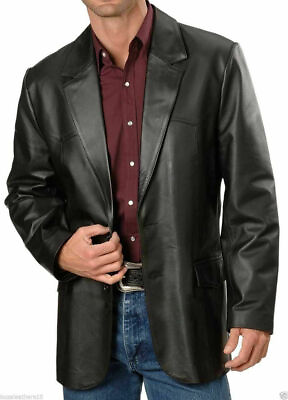 Brand New Men#x27;s Genuine soft Lambskin Leather Blazer Jacket TWO BUTTON Coat