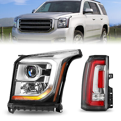 #ad For 2015 2020 GMC Yukon Halogen w LED DRL HeadlightTail light Left Driver Side