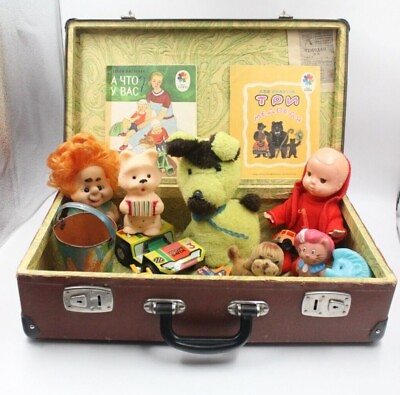 #ad Suitcase with old vintage toys of the USSR 1960s. Doll car books. Surprise