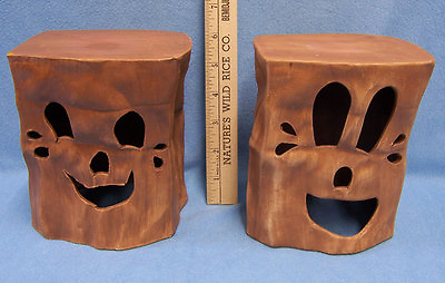 Lot of 2 Halloween Luminaries Ghost Candle Holder Brown Ceramic
