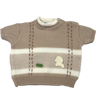 #ad #ad Glo Knit 3 Mos Brown Knit Baby Short Sleeve Sweater With Buttons Vintage