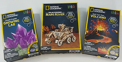 3 STEM SCIENCE KITS CRYSTALS ROVER VOLCANO National Geographic Engineering