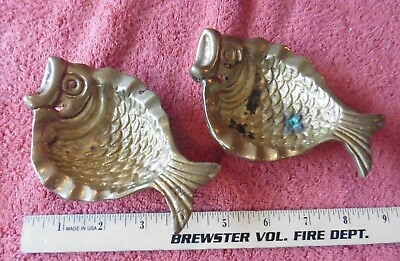 2 Cast Brass Incense dish Vintage Fish trinket Ash trays bowl Nautical Decor