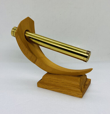 #ad Vintage 1980s Brass Kaleidoscope W Wooden Holder Telescope Style Handmade Art 3
