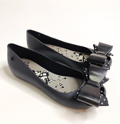 #ad MELISSA Steamboat Willie Mickey Minnie Black Bow Flats Shoes Size 7