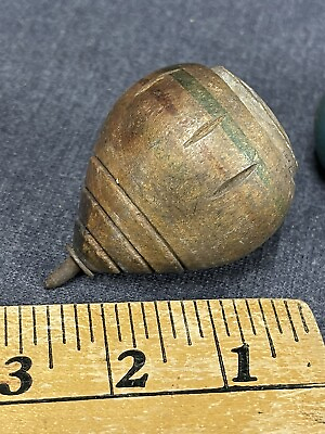 Antique Wooden SPINNING TOP with Metal Tip Vintage Wood Toy