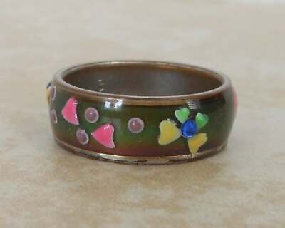 #ad Vintage Multi Color Enamel Flower Heart Ring Size 9 1 2