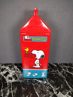 #ad 2 Pcs Peanuts Snoopy Treat Cookie Jar Ceramic Milk Jug Design Red 10.5 Inch