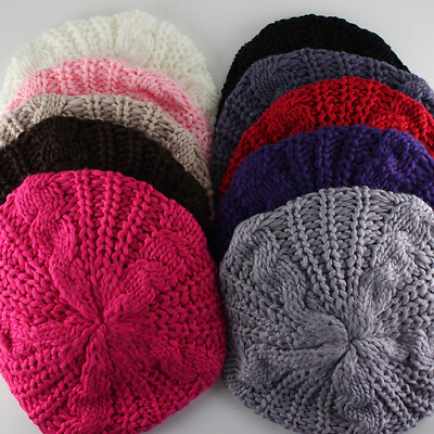 Fashion Women Beret Beanie Hat Winter Knitted Crochet Slouchy Knit Baggy Ski Cap
