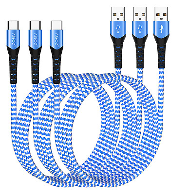 3Pack Blue USB C to USB A Cable FAST Charger Cord Data Sync for Samsung 6ft10ft