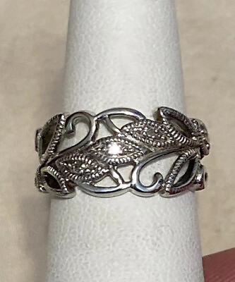 #ad #ad ⬇️RJ GRAZIANO Sterling DIAMOND ACCENT BAND RING Leaf Filigree Pattern SZ 5