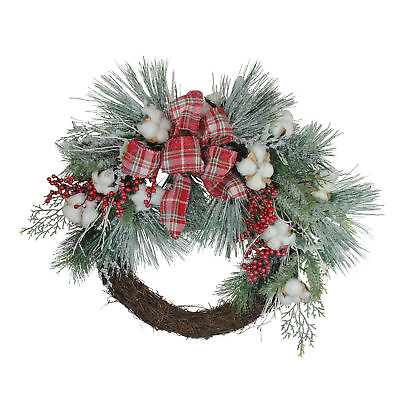 #ad Northlight Plaid Glitter Cotton Holly Berry Artificial Christmas Wreath 24 Inch